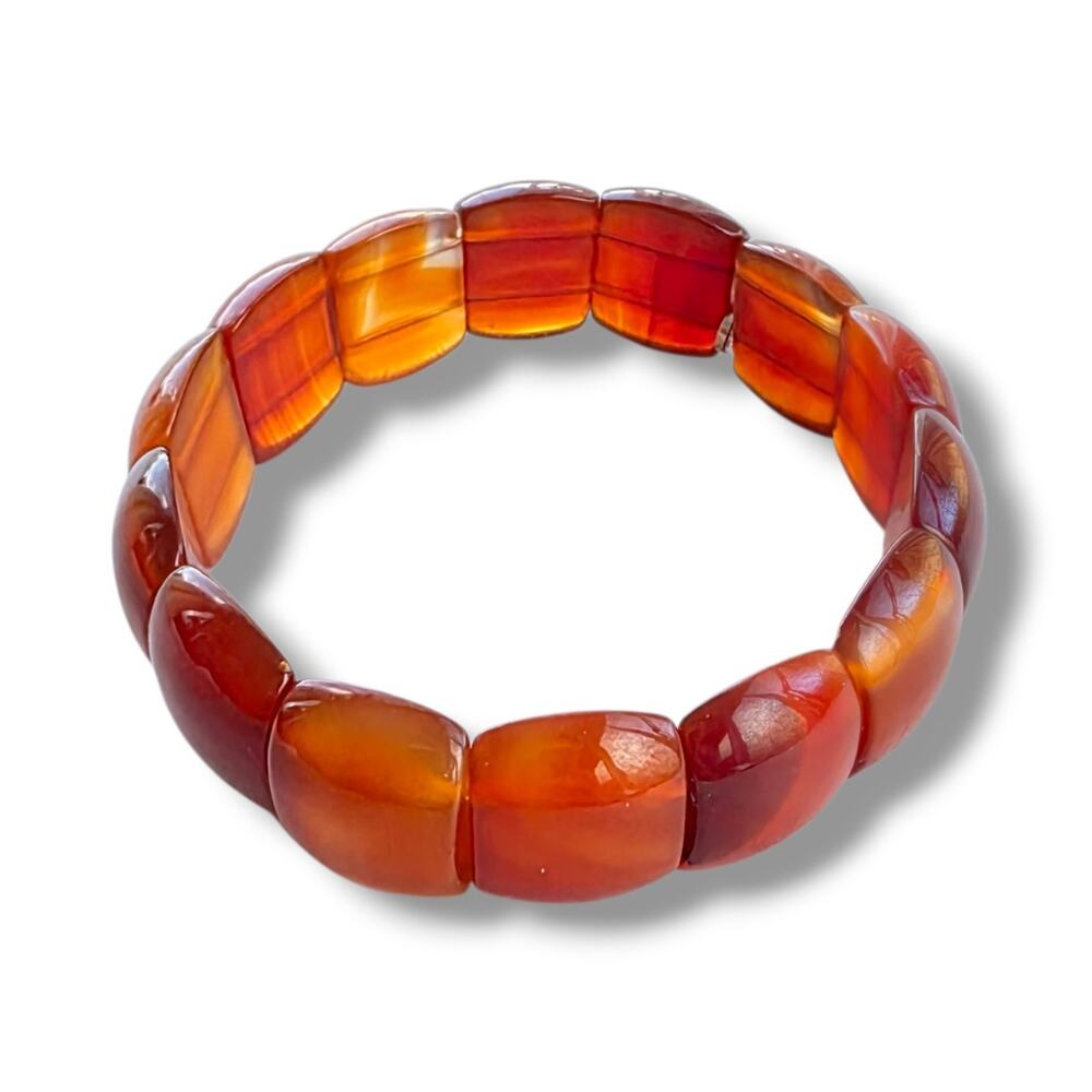 UTC HSN signed Silver 925 Carnelian Stone‎ Stretch Beaded Bracelet Chunky